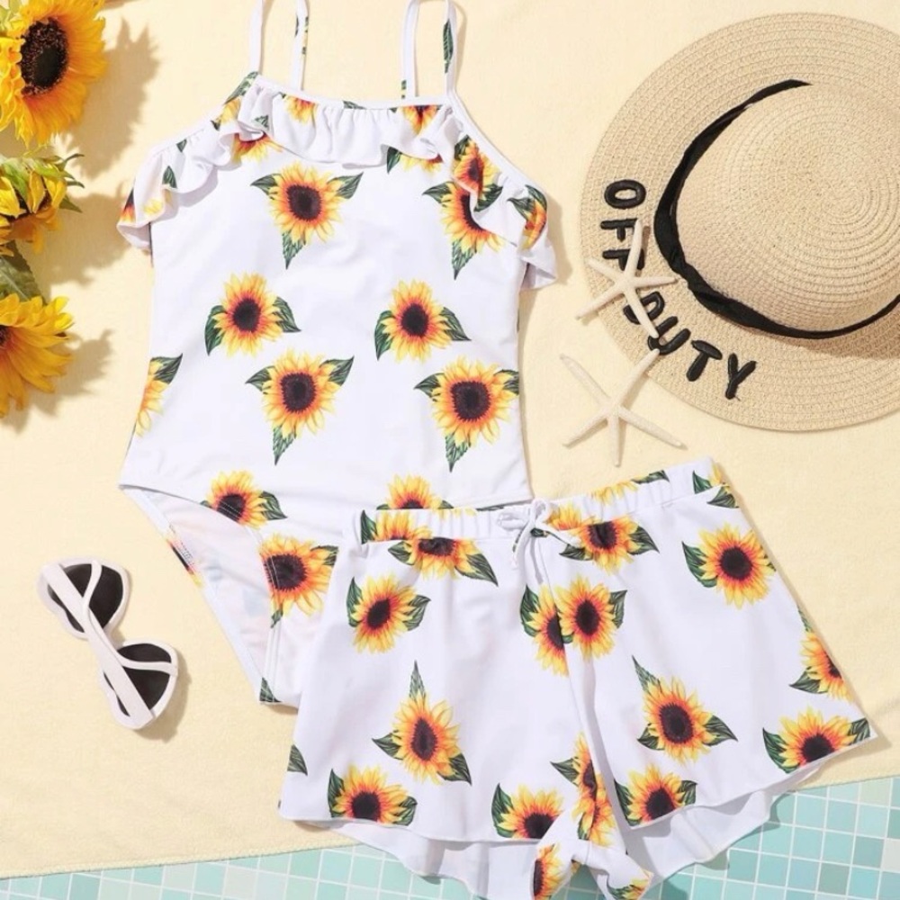 *NEW* Girls Sunflower Onepiece w/ Shorts Coverup